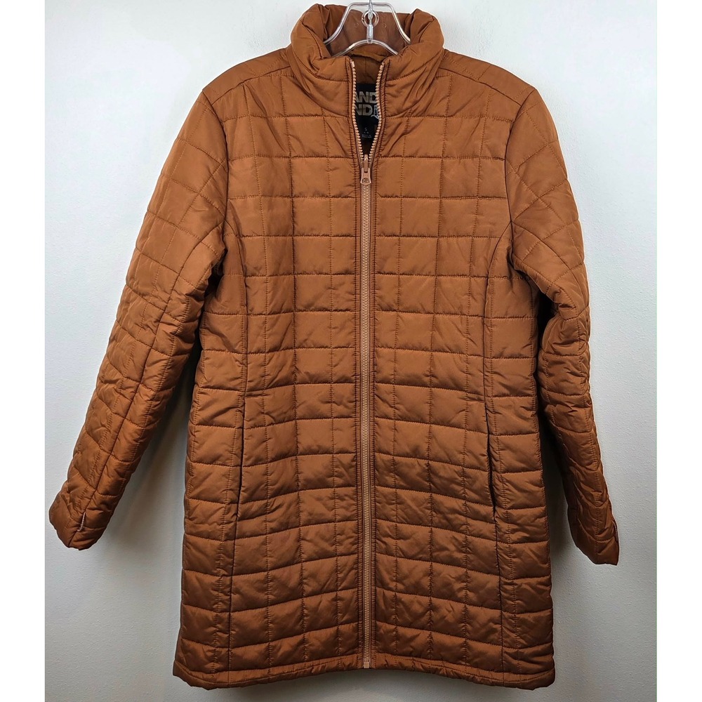 Lands End Womens Cinnamon Brown Quilted Puffer Jacket Full Zip Coat Small 6-8